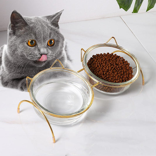KFX-5708605 Glass Cat Bowl with Iron Rack – Ideal for Cats and Small to Medium Dogs