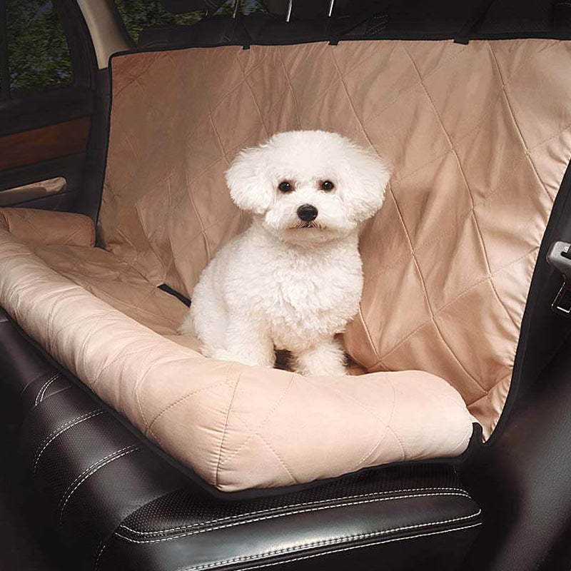 KFX-5708861 Comfortable Oxford Cloth Rear Dog Bed for Cars - Black and Khaki, 127x35x55cm