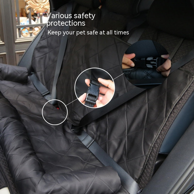 KFX-5708861 Comfortable Oxford Cloth Rear Dog Bed for Cars - Black and Khaki, 127x35x55cm