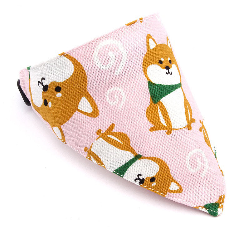 KFX-5710013 Japanese-Style Triangle Scarf for Dogs - Scalable Cotton and Hemp Fabric with Soft PU Leather Collar