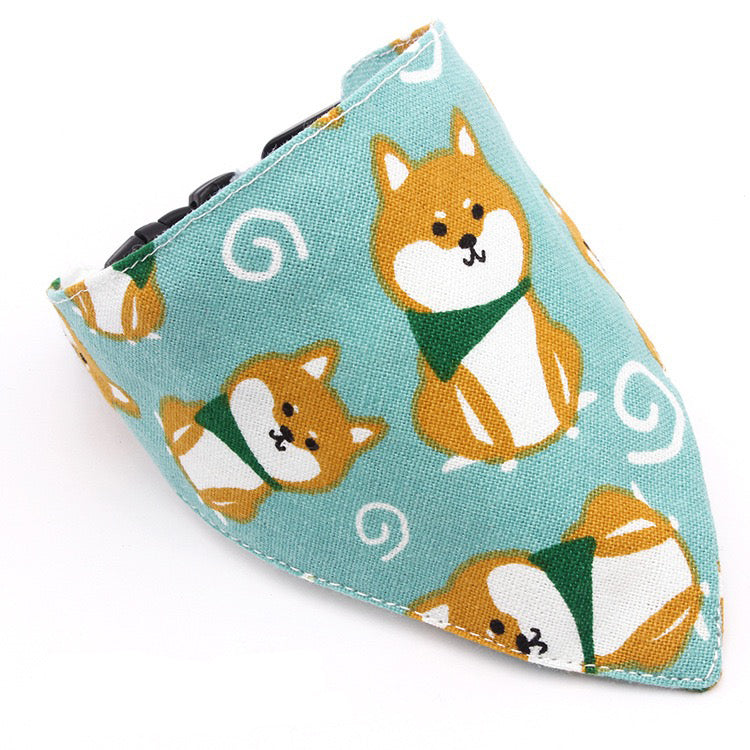 KFX-5710013 Japanese-Style Triangle Scarf for Dogs - Scalable Cotton and Hemp Fabric with Soft PU Leather Collar