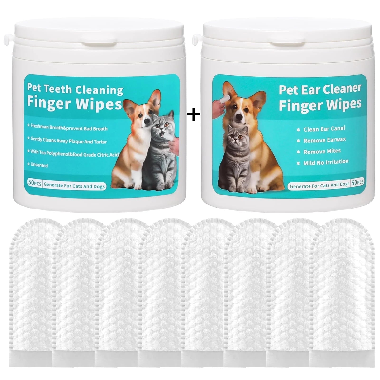 KFX-5710269 Pet Cleaning Wipes for Teeth and Ears - 100% Non-Woven Fabric, 100 Pieces Total