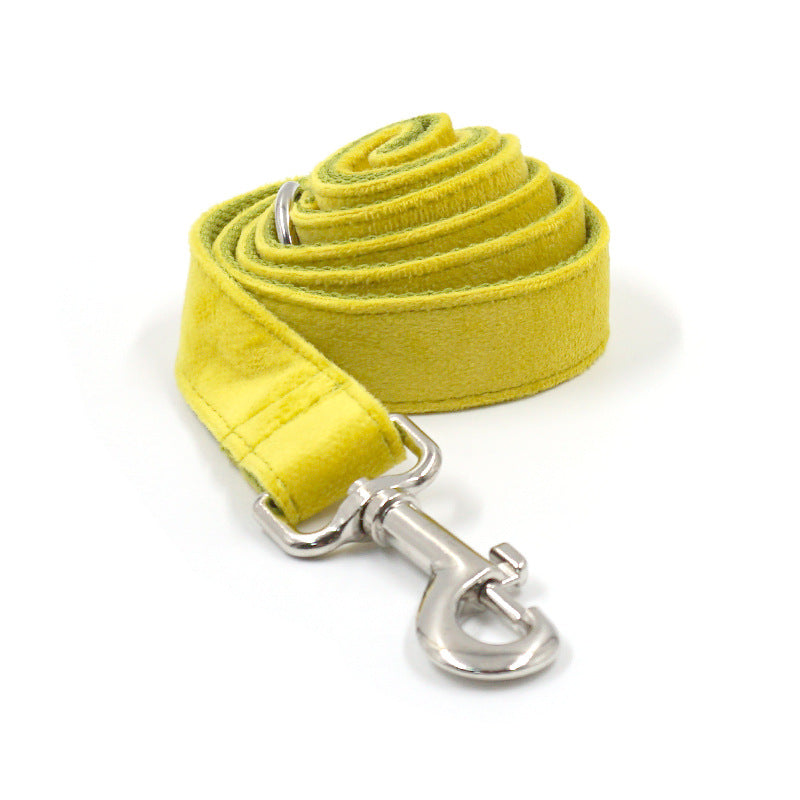 KFX-5712189 Elegant Yellow and Green Velvet Dog Collar and Leash Set with Bow