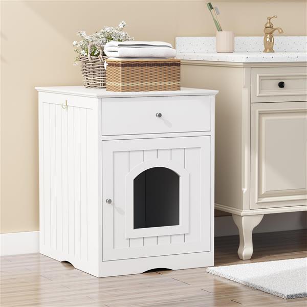 KFX-5712445 White MDF Cat Litter Box Enclosure with Easy Assembly and Ample Space