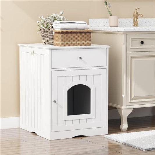 KFX-5712445 White MDF Cat Litter Box Enclosure with Easy Assembly and Ample Space