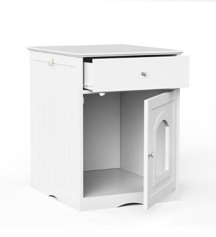KFX-5712445 White MDF Cat Litter Box Enclosure with Easy Assembly and Ample Space