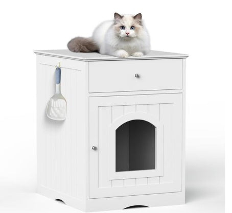 KFX-5712445 White MDF Cat Litter Box Enclosure with Easy Assembly and Ample Space