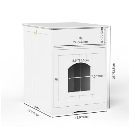 KFX-5712445 White MDF Cat Litter Box Enclosure with Easy Assembly and Ample Space