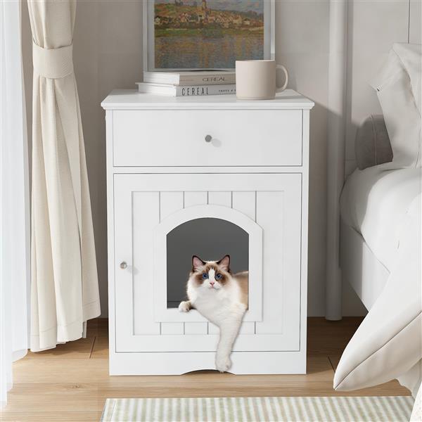 KFX-5712445 White MDF Cat Litter Box Enclosure with Easy Assembly and Ample Space