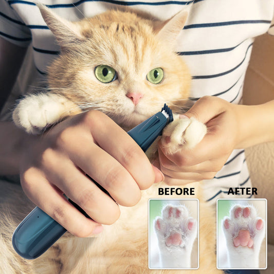 KFX-5713981 LED Paw Trimmer for Cats and Dogs - Pet Foot Hair Clipper with USB Charging and Accessories