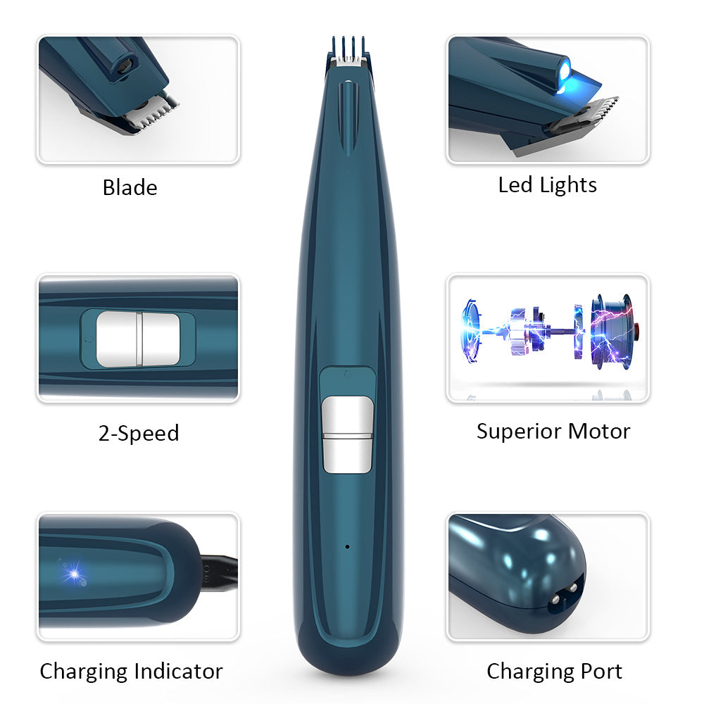 KFX-5713981 LED Paw Trimmer for Cats and Dogs - Pet Foot Hair Clipper with USB Charging and Accessories
