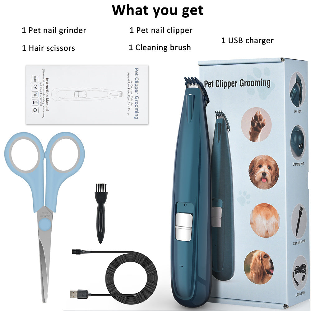 KFX-5713981 LED Paw Trimmer for Cats and Dogs - Pet Foot Hair Clipper with USB Charging and Accessories