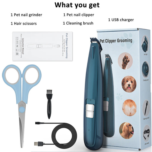 KFX-5713981 LED Paw Trimmer for Cats and Dogs - Pet Foot Hair Clipper with USB Charging and Accessories