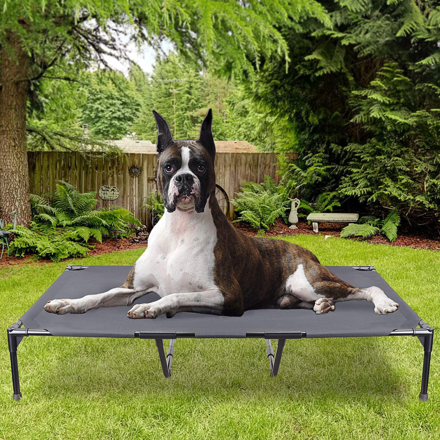 KFX-5716797 Elevated Large Outdoor Pet Camping Bed for All Seasons - Easy to Clean, Dark Gray