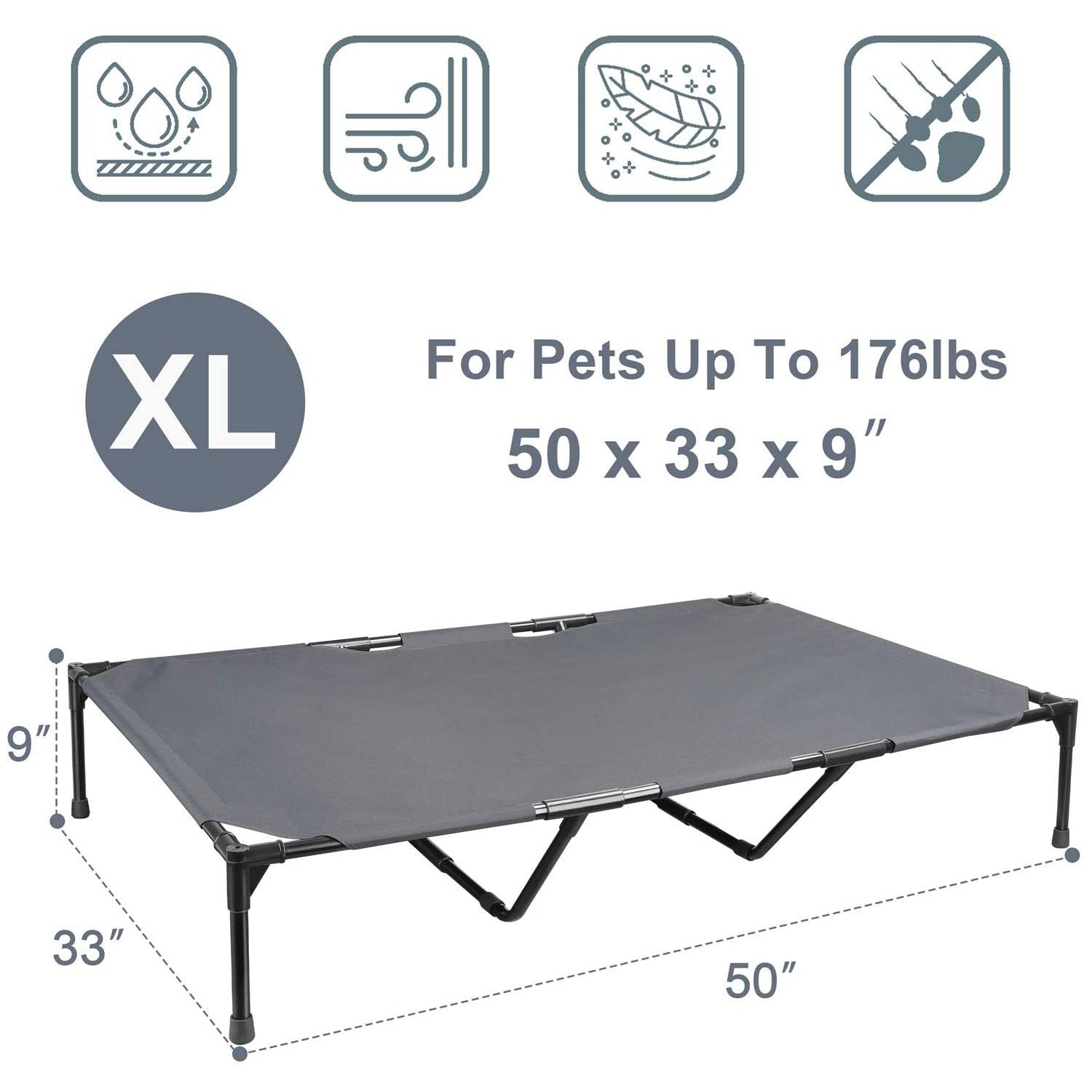 KFX-5716797 Elevated Large Outdoor Pet Camping Bed for All Seasons - Easy to Clean, Dark Gray