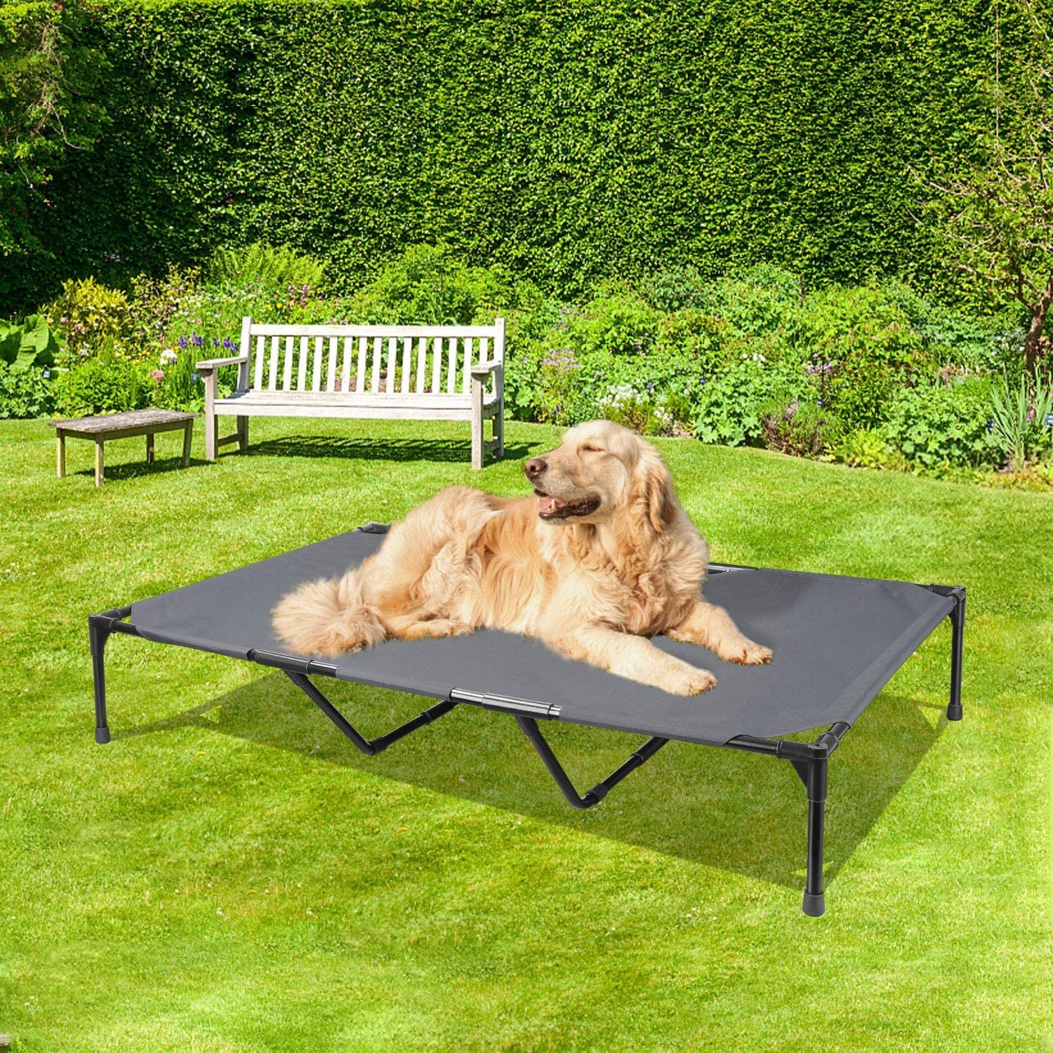 KFX-5716797 Elevated Large Outdoor Pet Camping Bed for All Seasons - Easy to Clean, Dark Gray