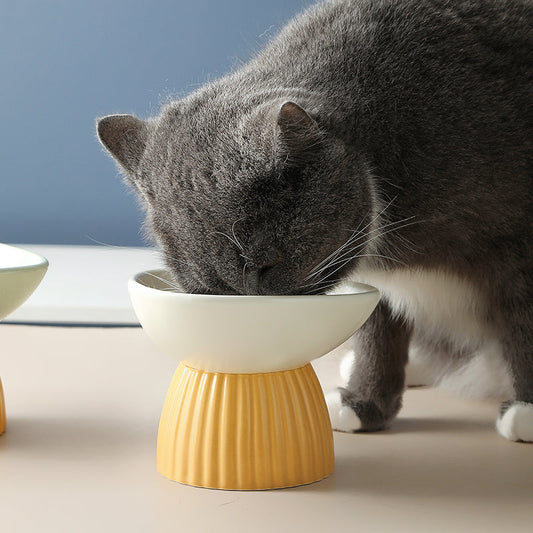 KFX-5718333 Ceramic Pet Bowl Collection with Vertical Pattern Design in Multiple Shapes and Colors