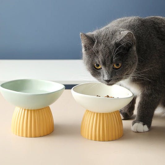KFX-5718333 Ceramic Pet Bowl Collection with Vertical Pattern Design in Multiple Shapes and Colors