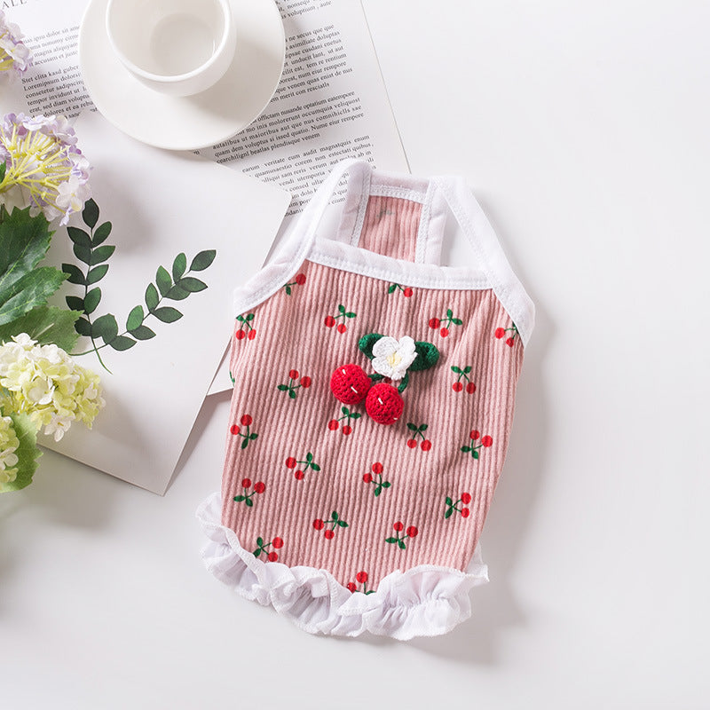 KFX-5718717 Casual Cat and Small Dog Vest Skirt Outfit for Spring and Summer - Available in Red and Pink