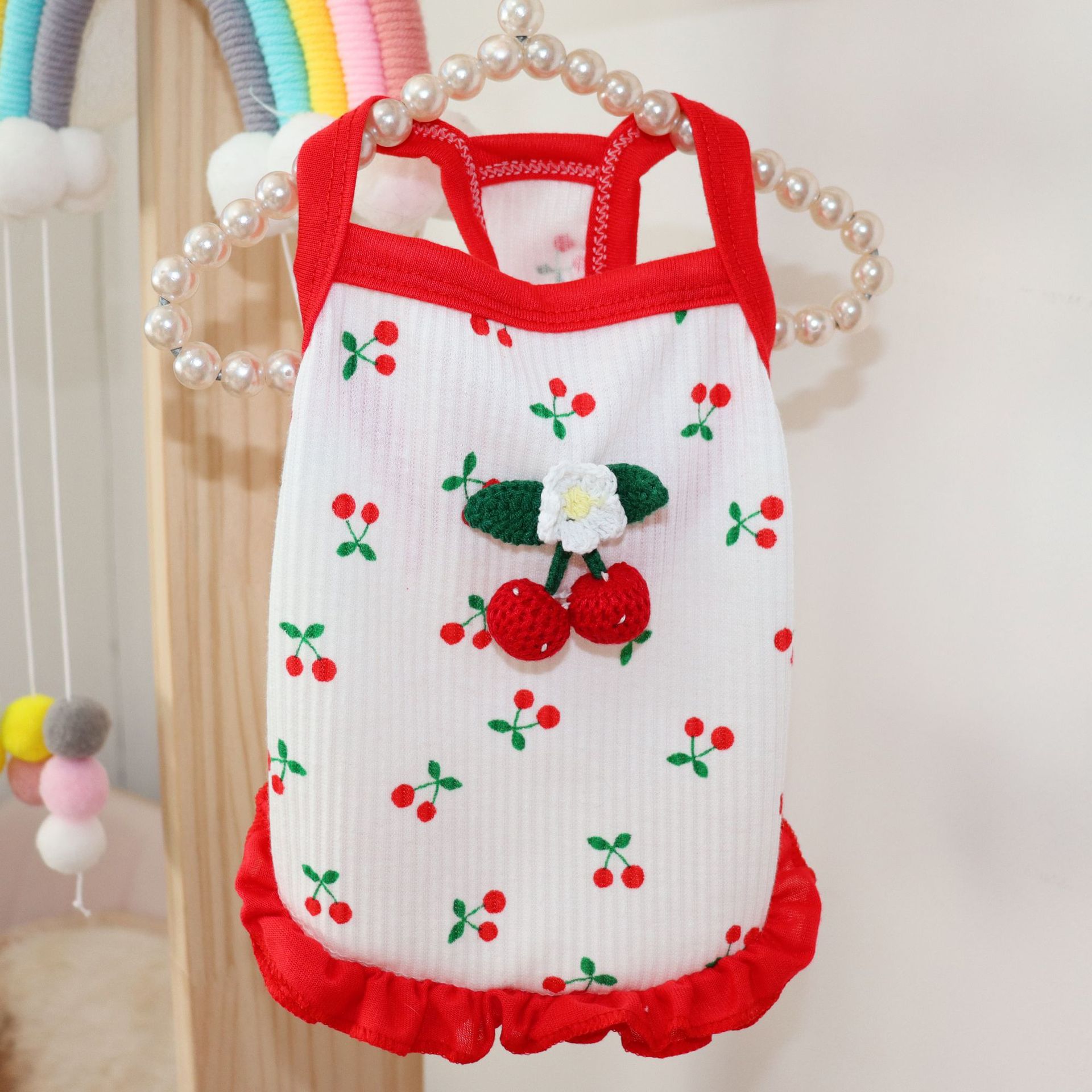 KFX-5718717 Casual Cat and Small Dog Vest Skirt Outfit for Spring and Summer - Available in Red and Pink