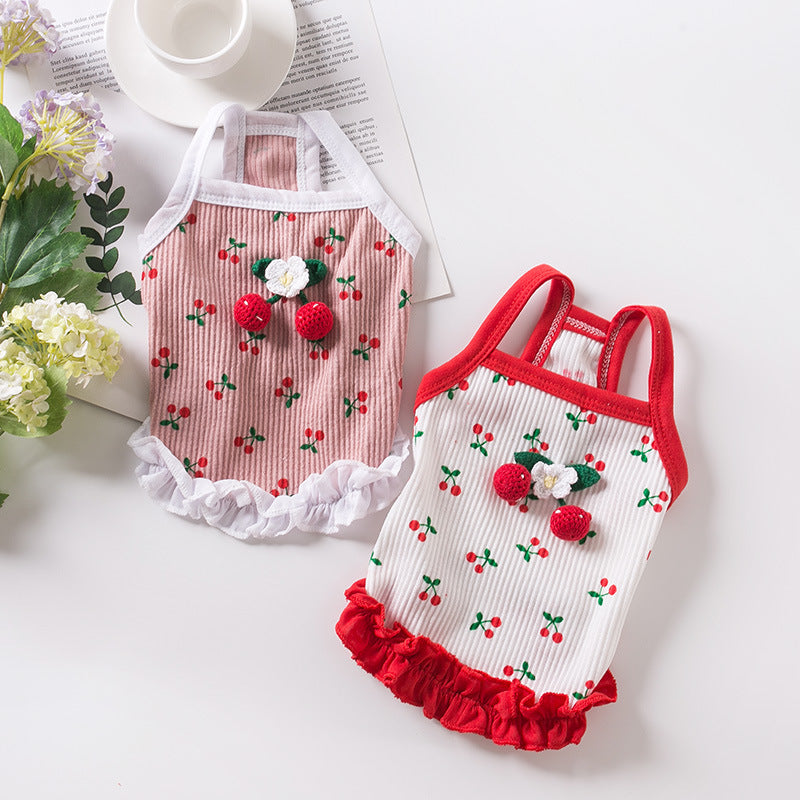 KFX-5718717 Casual Cat and Small Dog Vest Skirt Outfit for Spring and Summer - Available in Red and Pink