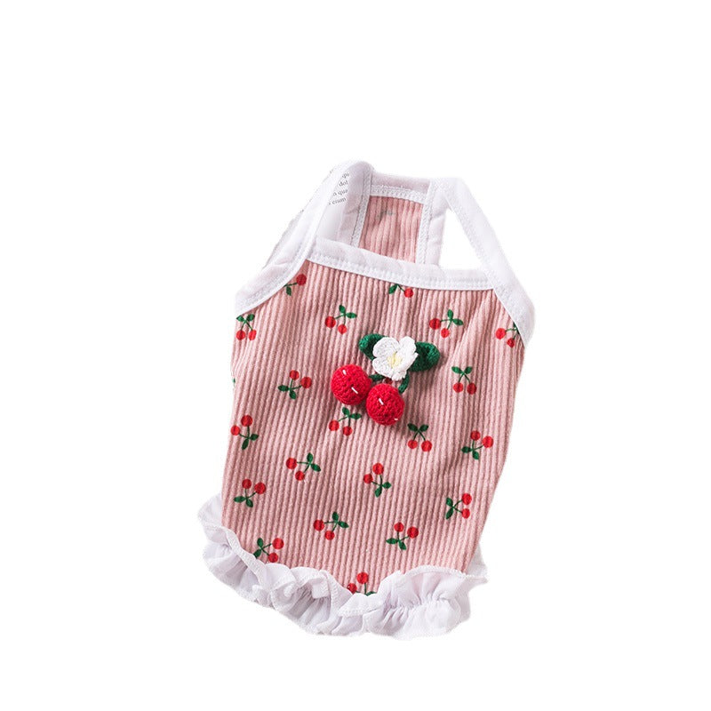 KFX-5718717 Casual Cat and Small Dog Vest Skirt Outfit for Spring and Summer - Available in Red and Pink