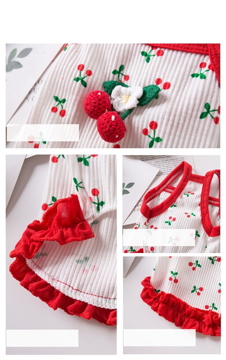 KFX-5718717 Casual Cat and Small Dog Vest Skirt Outfit for Spring and Summer - Available in Red and Pink