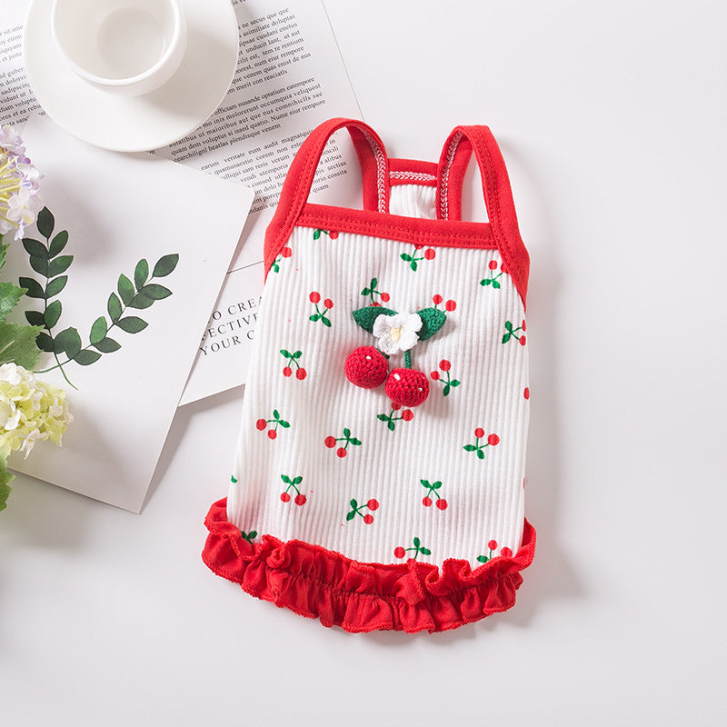 KFX-5718717 Casual Cat and Small Dog Vest Skirt Outfit for Spring and Summer - Available in Red and Pink