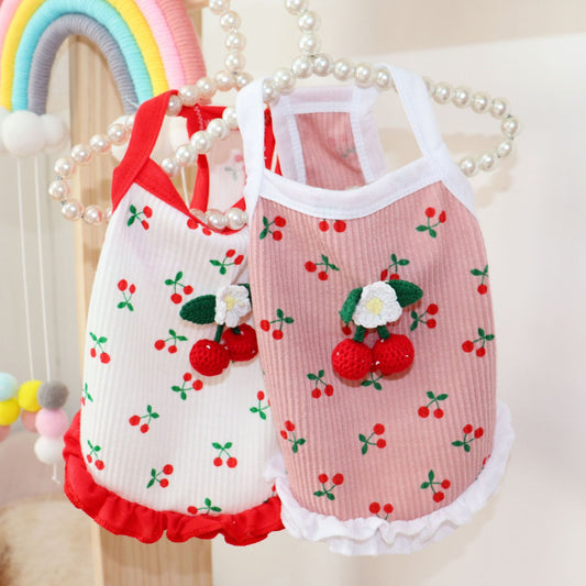 KFX-5718717 Casual Cat and Small Dog Vest Skirt Outfit for Spring and Summer - Available in Red and Pink