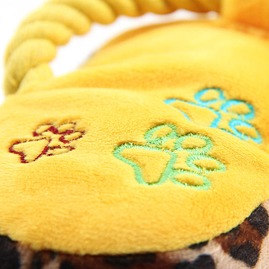 KFX-5718973 Plush Dog Slippers Toy – Sounding Pet Plaything in Blue, Pink, and Yellow
