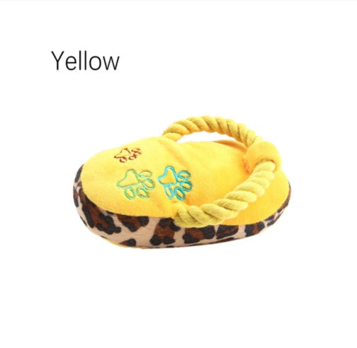 KFX-5718973 Plush Dog Slippers Toy – Sounding Pet Plaything in Blue, Pink, and Yellow