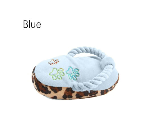 KFX-5718973 Plush Dog Slippers Toy – Sounding Pet Plaything in Blue, Pink, and Yellow