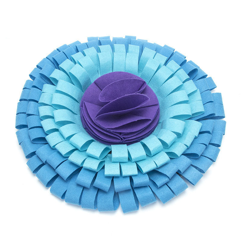 KFX-5719997 Pet Flower Ball Foraging Sniffing Mat - Felt Cloth, Purple and Yellow Flowers, 48x48x7 cm
