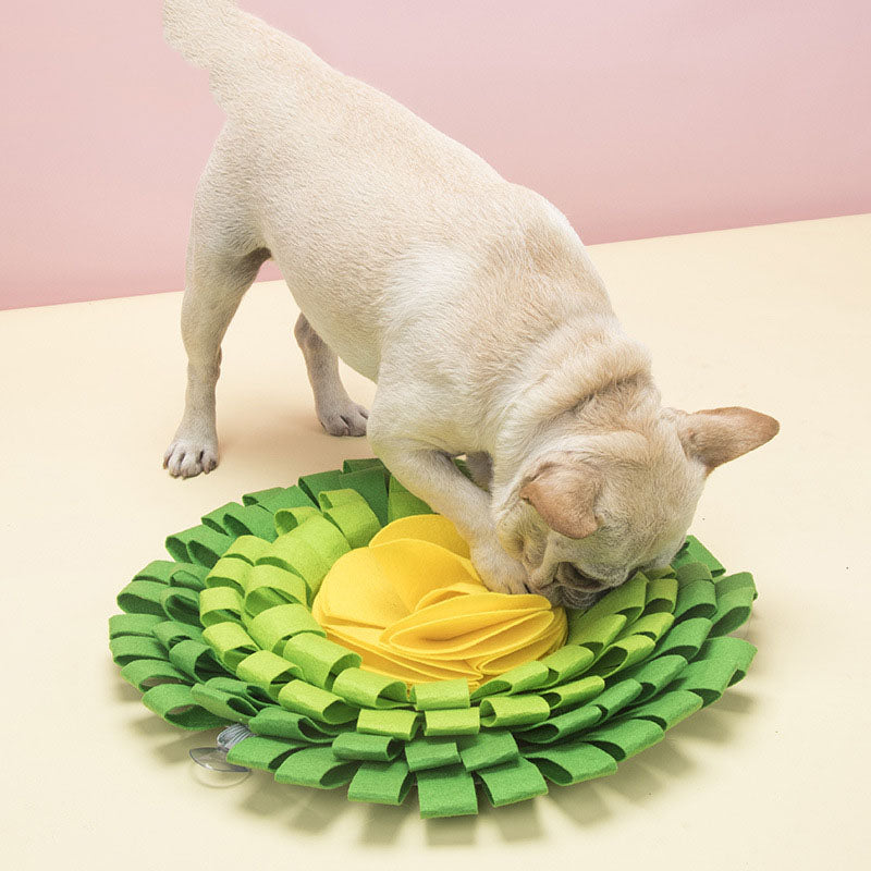 KFX-5719997 Pet Flower Ball Foraging Sniffing Mat - Felt Cloth, Purple and Yellow Flowers, 48x48x7 cm