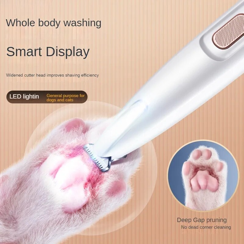 KFX-5721917 LED Light Waterproof Electric Pet Paw Trimmer with Safety Features and Rechargeable Battery