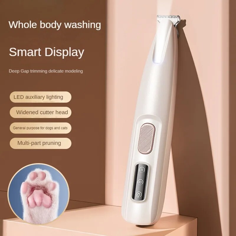 KFX-5721917 LED Light Waterproof Electric Pet Paw Trimmer with Safety Features and Rechargeable Battery