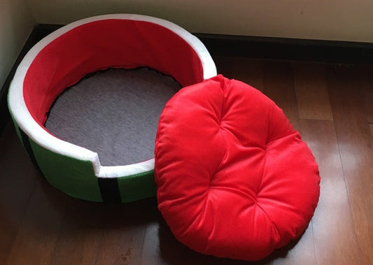 KFX-5722173 Cozy Watermelon Pet Bed for Small Dogs and Cats - Soft Shu Cotton Design for Autumn and Winter Comfort