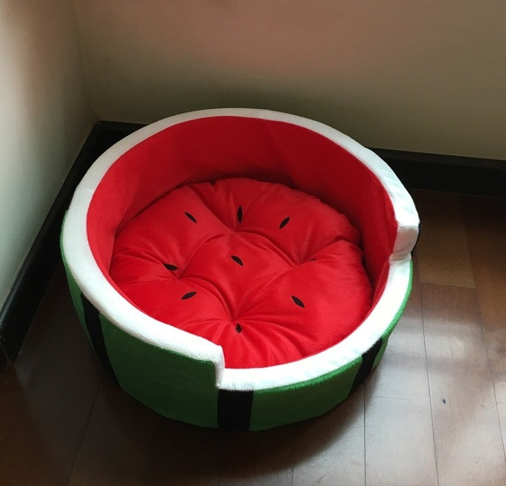 KFX-5722173 Cozy Watermelon Pet Bed for Small Dogs and Cats - Soft Shu Cotton Design for Autumn and Winter Comfort