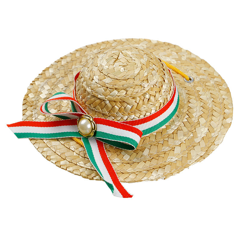 KFX-5722301 Stylish Straw Hat for Pet Shade - Perfect for Cats and Dogs