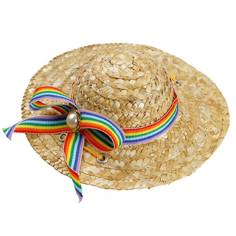 KFX-5722301 Stylish Straw Hat for Pet Shade - Perfect for Cats and Dogs
