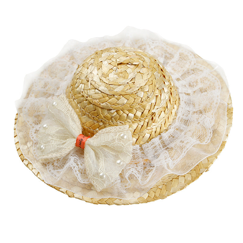 KFX-5722301 Stylish Straw Hat for Pet Shade - Perfect for Cats and Dogs