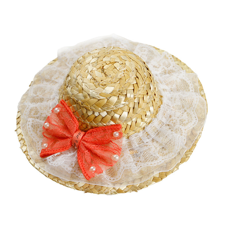 KFX-5722301 Stylish Straw Hat for Pet Shade - Perfect for Cats and Dogs