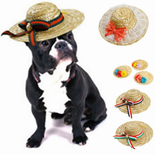 KFX-5722301 Stylish Straw Hat for Pet Shade - Perfect for Cats and Dogs