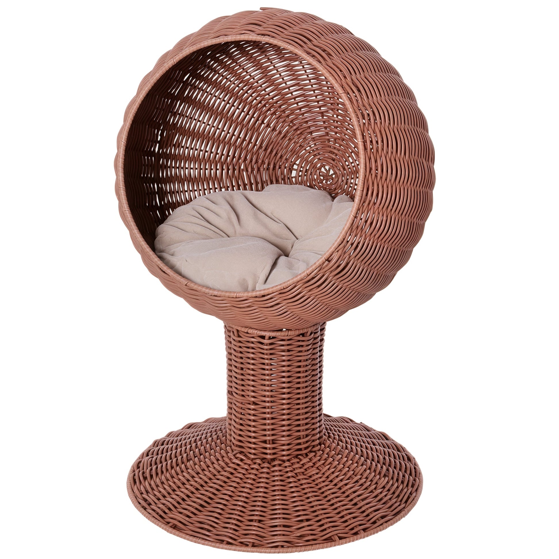 KFX-5722557 Elevated Cat Bed with Rotatable Pod, Thick Cushion, Natural Mat Grass, Cozy Kitty House - Brown