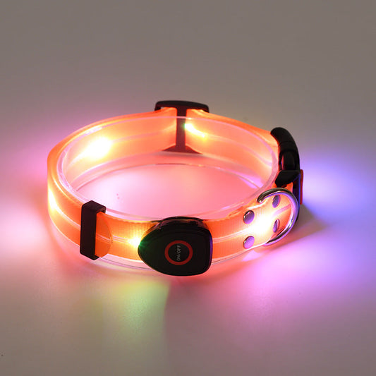KFX-5723709 Rechargeable LED Luminous Pet Collar with Nylon Tow Rope, Adjustable Size, Multiple Light Modes, Colorful Strips