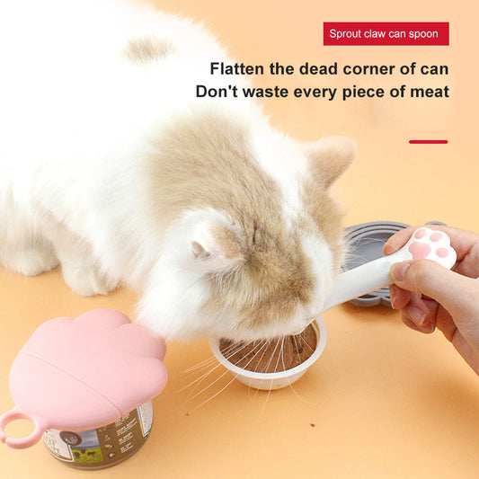 KFX-5727165 Multifunctional Pet Food Spoon and Can Opener for Cats and Dogs, Silicone Scoop and Lid Set