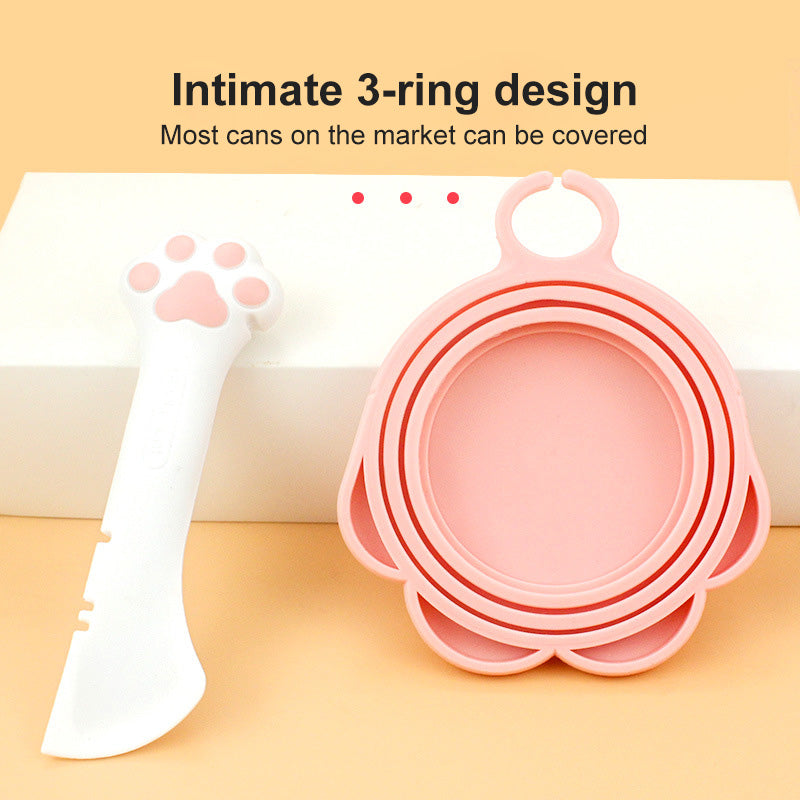 KFX-5727165 Multifunctional Pet Food Spoon and Can Opener for Cats and Dogs, Silicone Scoop and Lid Set