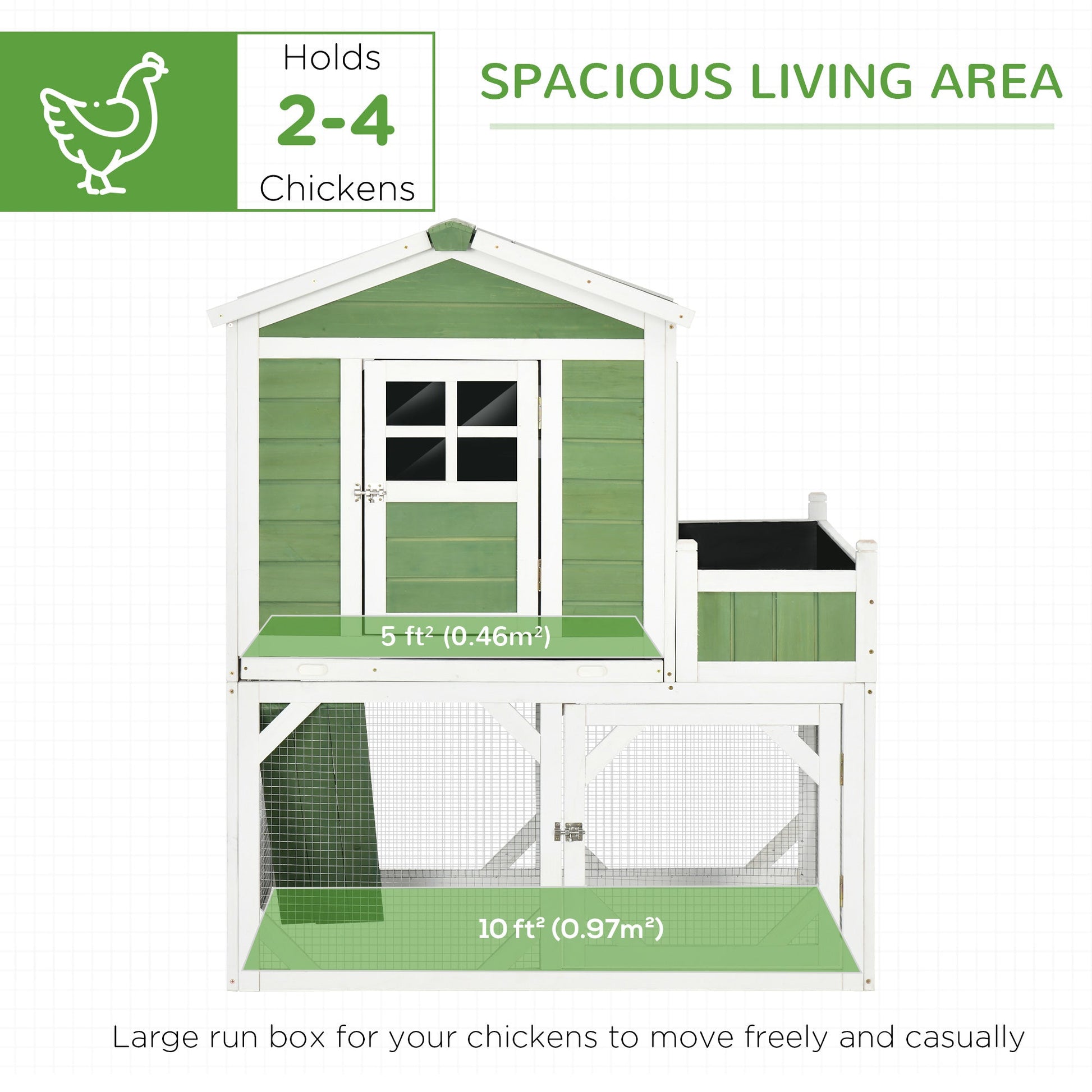 KFX-5727549 49" Wooden Chicken Coop with Garden Space and Waterproof Roof