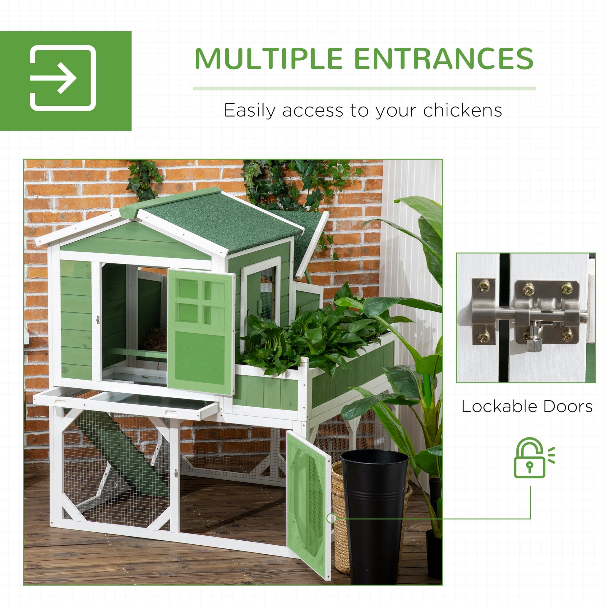 KFX-5727549 49" Wooden Chicken Coop with Garden Space and Waterproof Roof