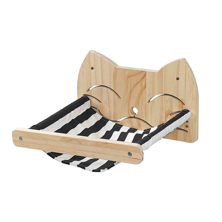 KFX-5731261 Pine Wood Cat Climbing Frame with Hammock and Staircase - Multi-Level Cat Wall Toy